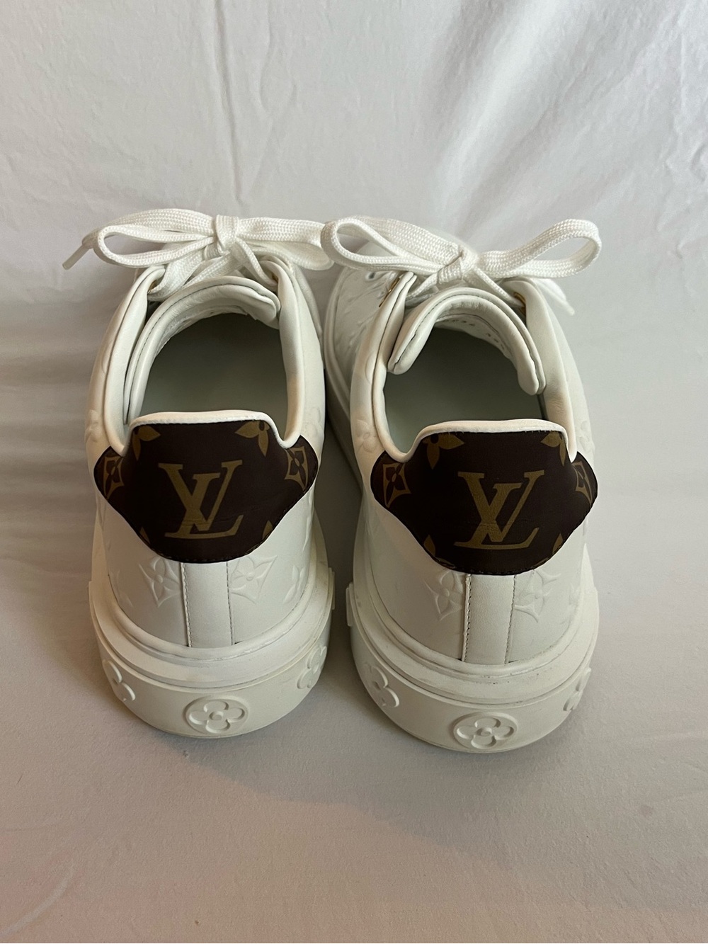 Louis Vuitton White Leather Sneakers with Brown Monogram Heel